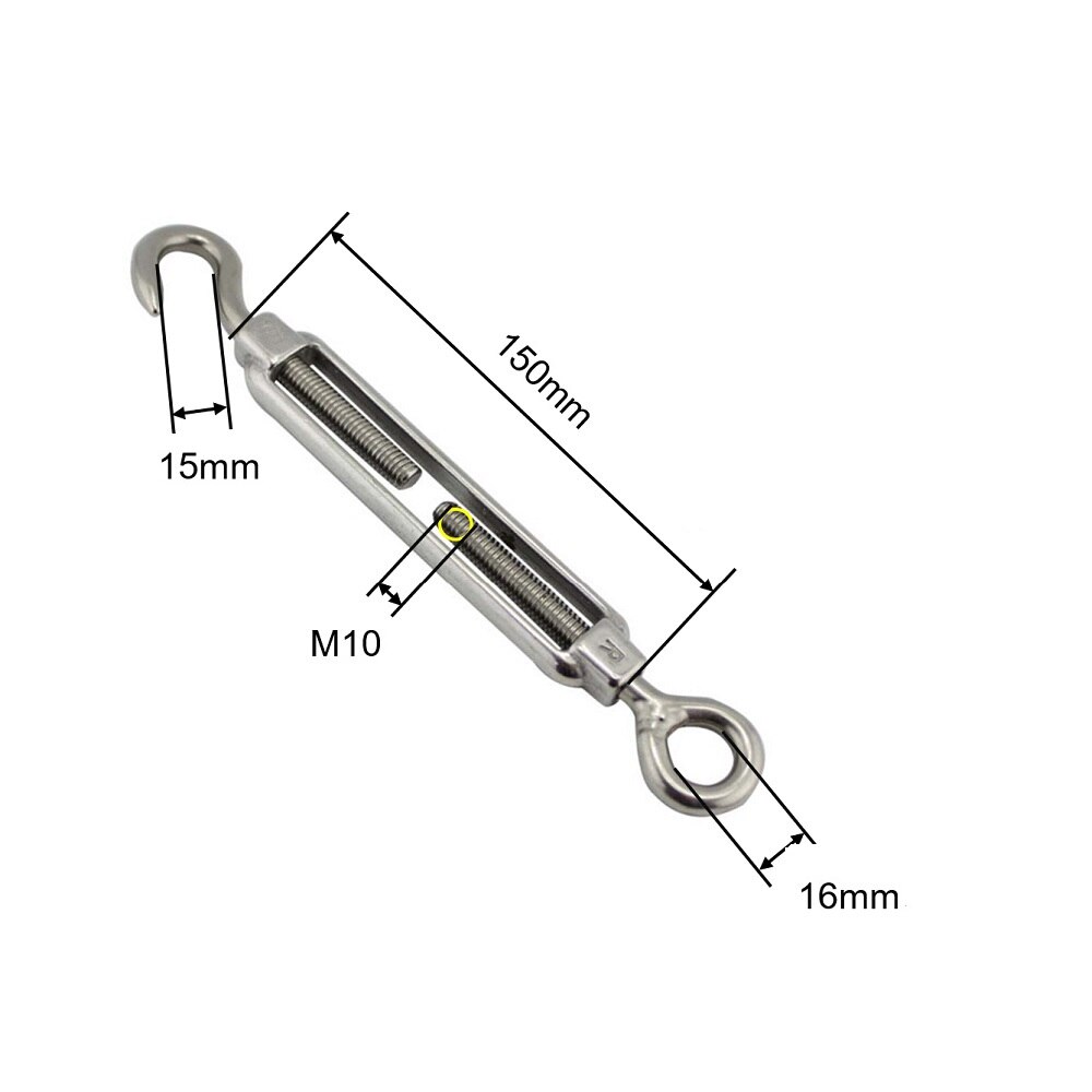 5PCS 304 Stainless Steel Turnbuckle Hook And Eye M4 M5 M6 M8 M10 Marine Cable Raling Stainless Steel Hook And Eye Turnbuckles: M10