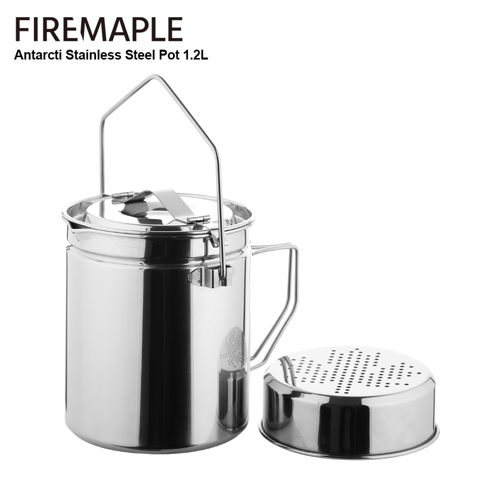 Brand-Maple 1.2L Rvs Steamer Pot Met Afsluitbare Deksel Antarcti Bushcraft Pot Wandelen Camping Vreugdevuur Pannenset