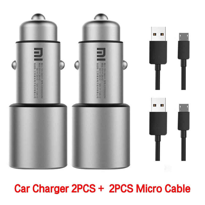 Original Xiaomi Car Charger QC 3.0 Dual USB Quick Charge 5V/3A 9V/2A Mi Car-Charger For Android iOS For iPhone Samsung Huawei: 2PCS Micro Cable