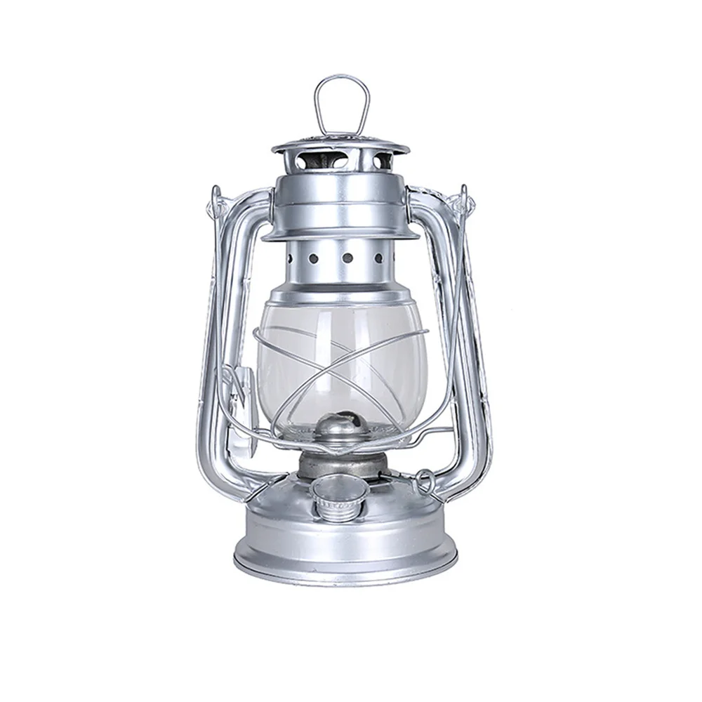 Linterna de queroseno de Metal, linterna Vintage para quemar aceite, lámparas de mesa de huracanes con mango para acampar, hogar y Patio: Plata