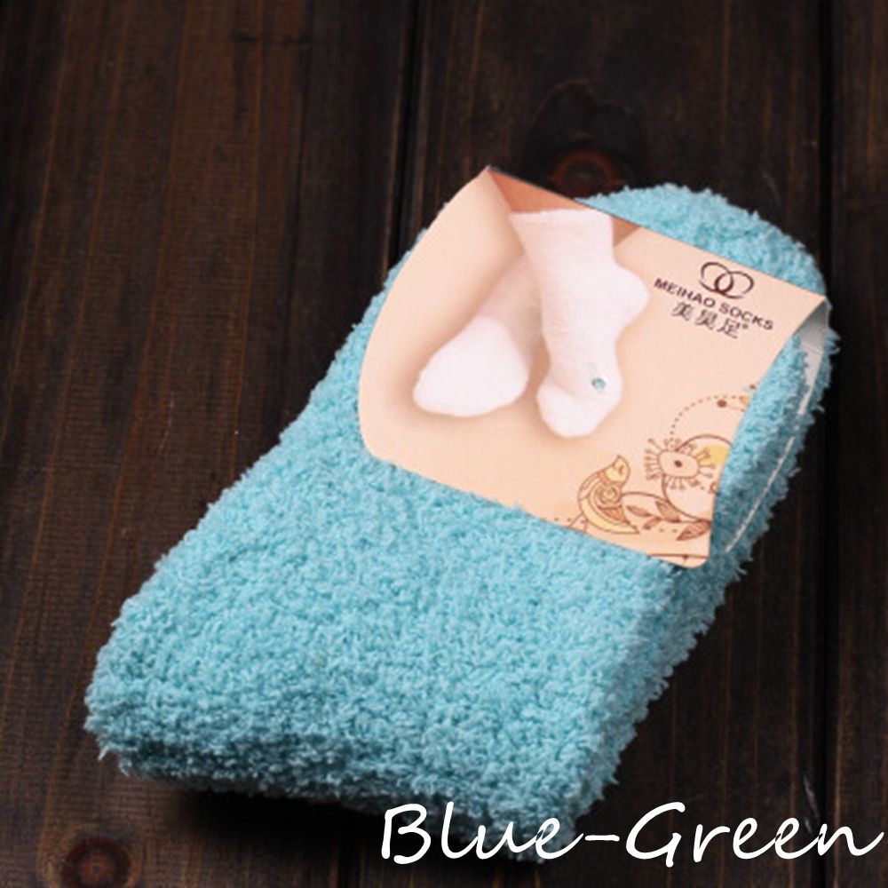 1 paar Winter Herfst Warm Casual Candy Kleur Womens Lady Dikke Coral Fleece Slipper Korte Sokken Fuzzy Kousen Effen sok: Blue Green