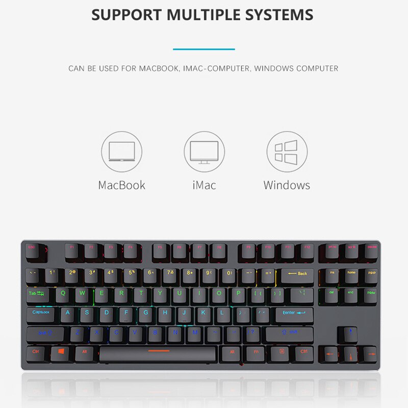 Wired Gaming Mechanical Keyboard 87 Keys Blue Switch RGB Lights Adjustable Ergonomics USB Keyboard For Gamer Laptop PC