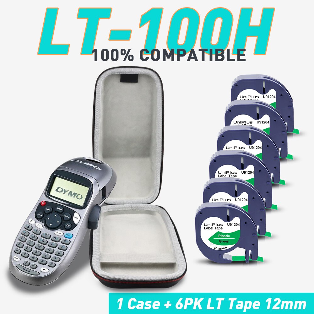 UniPlus LT-100H impresora de etiquetas caso bolsa de almacenamiento con 6PK cintas de etiquetas Compatible con Dymo Letratag LT cinta Estuche portátil a prueba de golpes a prueba