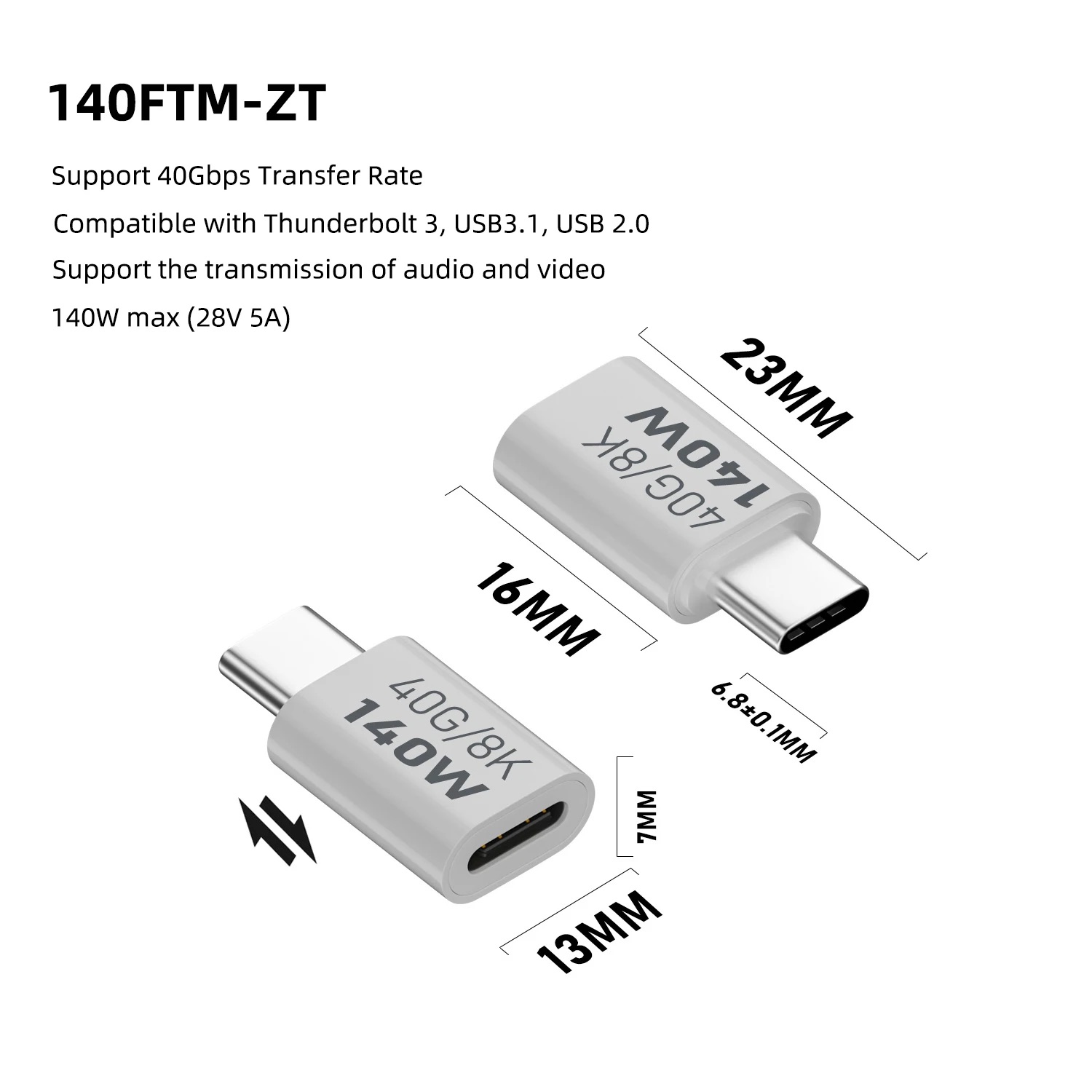 NNBILI PD140W USB4.0 USB C a C Adaptador de carga rápida Convertidor 40Gbps Conector de sincronización de datos 8K @ 60Hz Adaptador tipo C para MacBook ﻿: Verde