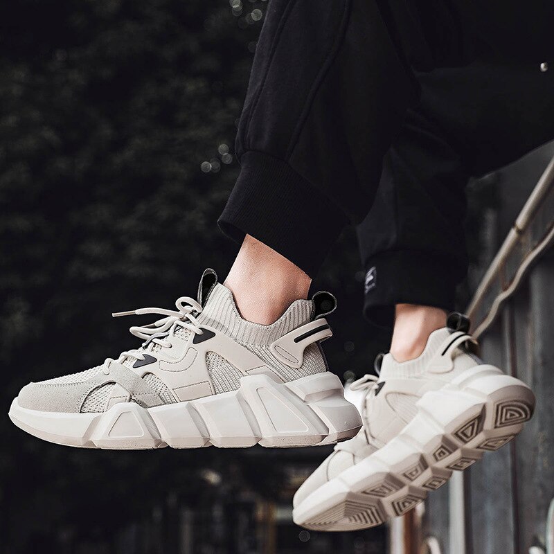 Fujin Unisex Men Women Chunky Sneakers Platform Spring Breathable Comfort Casual Sport Shoes White Vulcanized Shoes