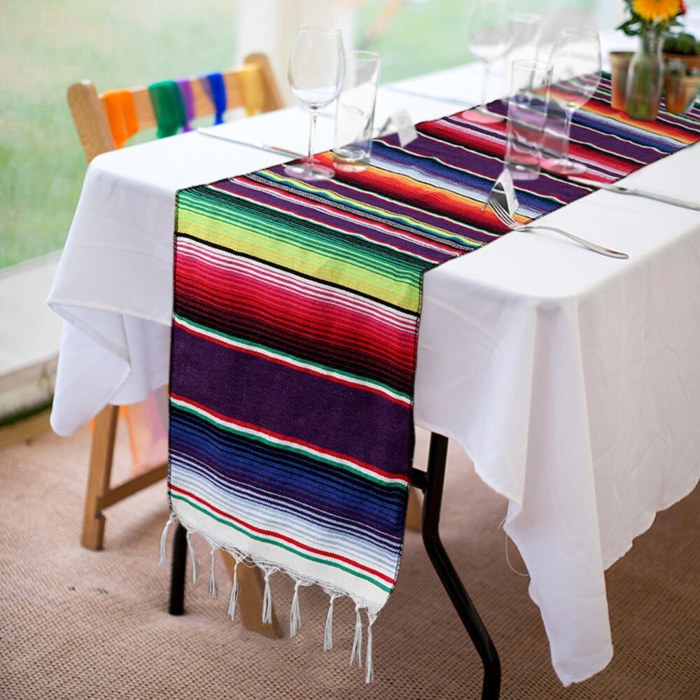 OurWarm Fiesta Thema Party Tafelloper Cinco de Mayo Celebration Party DIY Decoraties Mexicaanse Serape Katoenen Bruiloft Tablecoth