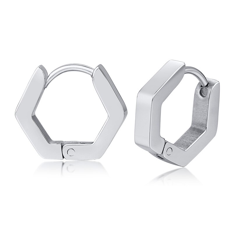 Sekskant øreringe til mænd kvinder geometri hex huggies rustfrit stål moderne unikke ørering unisex smykker: Stil 2 1 par sølv