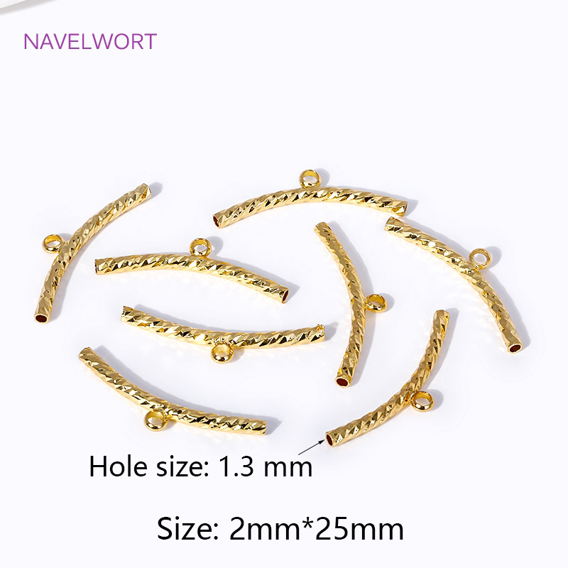 2mm*25mm 18K Gold Plated Corrugated Curved Long Tube Beads Connectors Bails For DIY Jewelry Making Bracelet Necklace Accessories: M / green