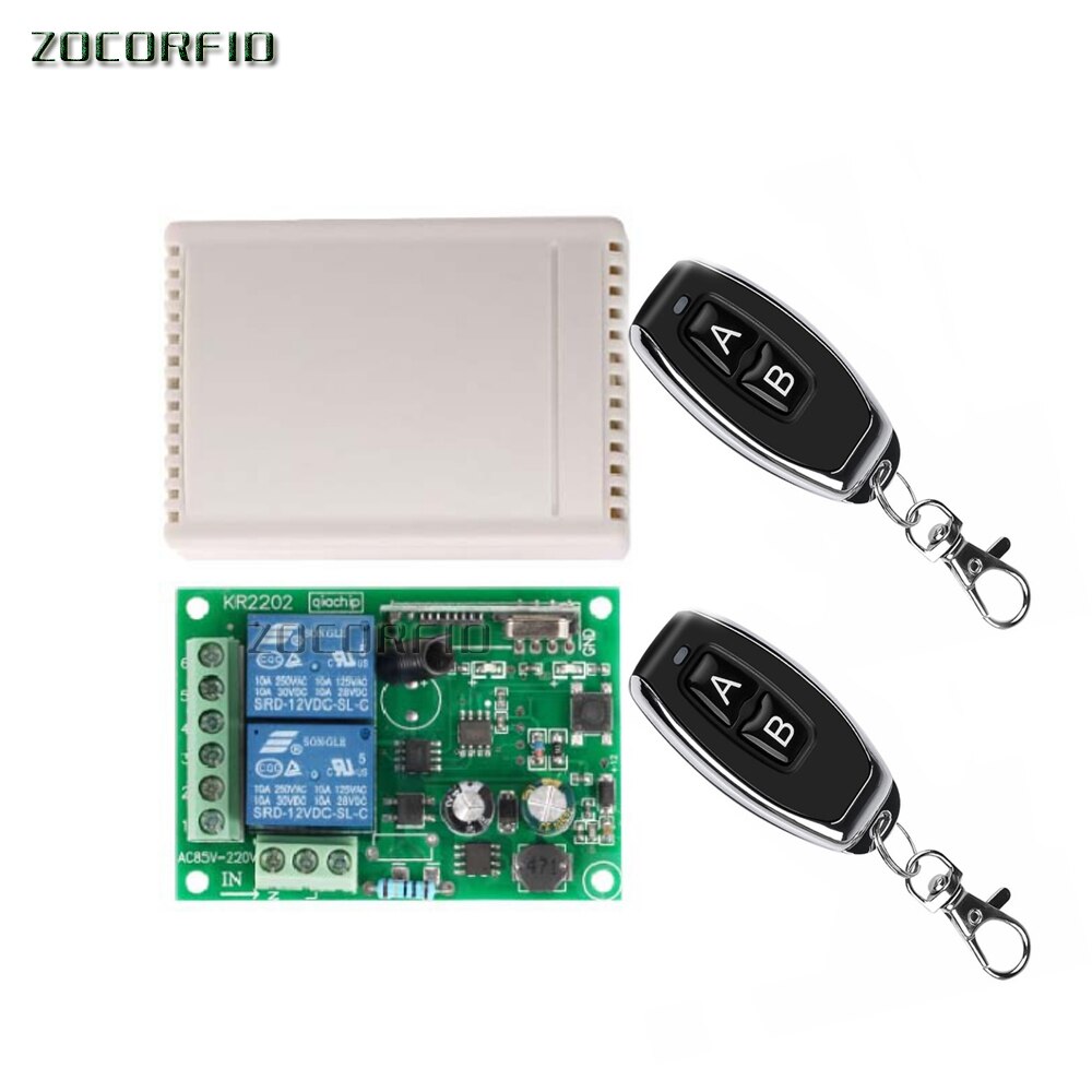 433 Mhz Draadloze Universele Afstandsbediening Schakelaar Ac 110V 220V 2CH Rf Relais Ontvanger En Zender Voor Garage en Gate Control: Module and 2remoters