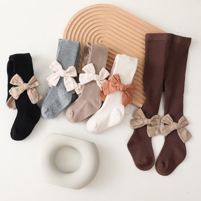 Medias de punto con lazo para bebé niña, pantalones sueltos de punto cálidos para invierno