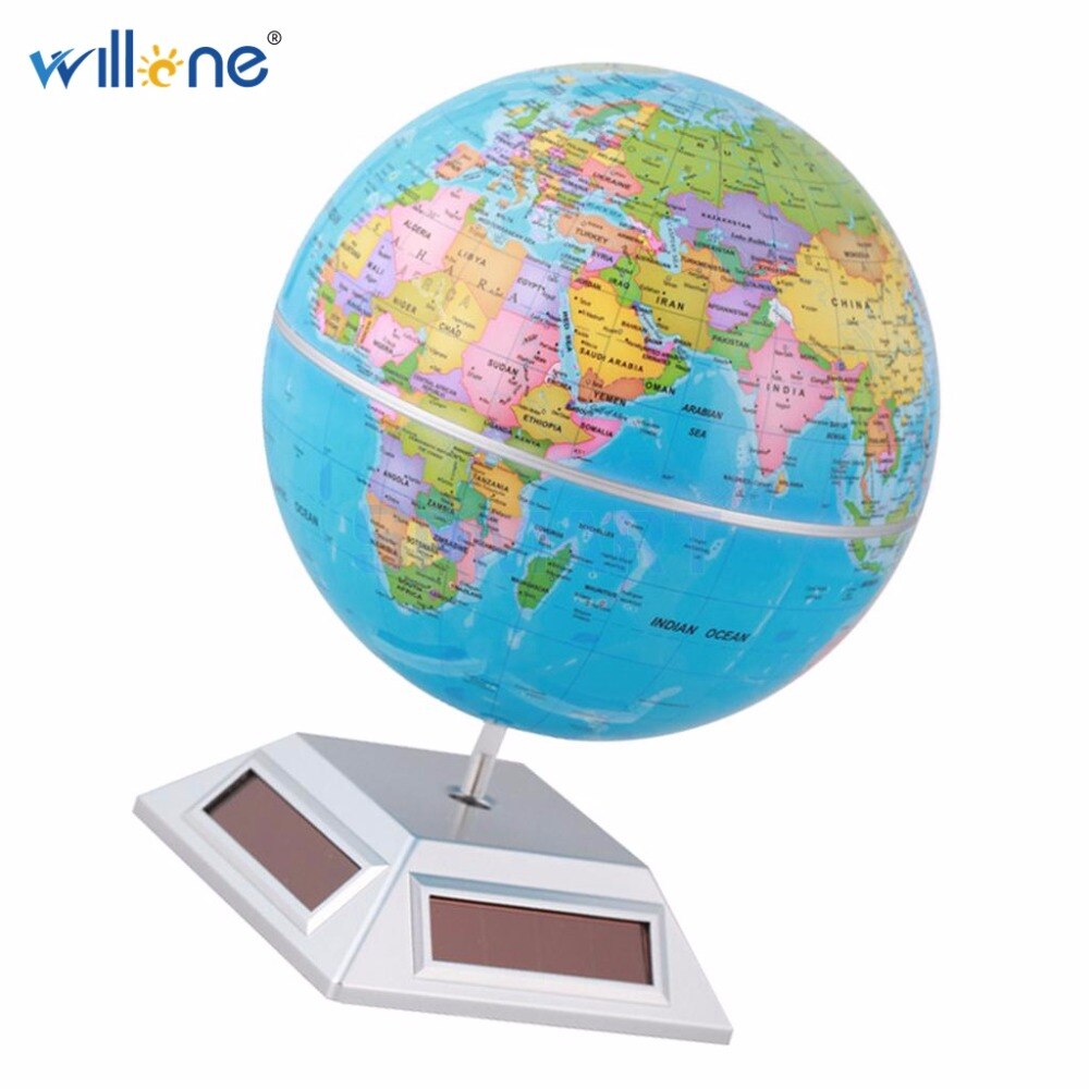 Willone 1 set Durable Rotating World Globe Map Solar Powered Room Office Table decoration for Kids Educational