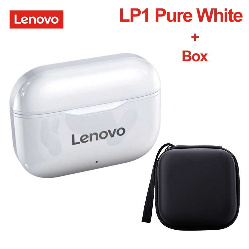 Lenovo LP1 TWS Earphone Bluetooth 5.0 Wireless Headset Waterproof Sport Earbud Noise Cancelling Mic Dual Stereo HIFI Bass Touch: Pure White add Box