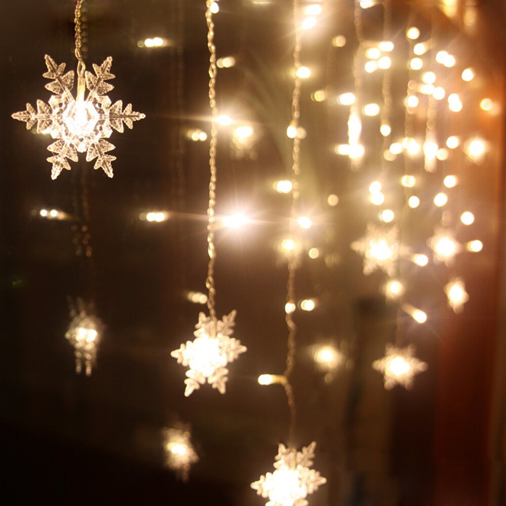 Stor juledekoration gardin snefnug ledet snorlys blinkende lys gardinlys vandtæt udendørs festlys: Varm sne