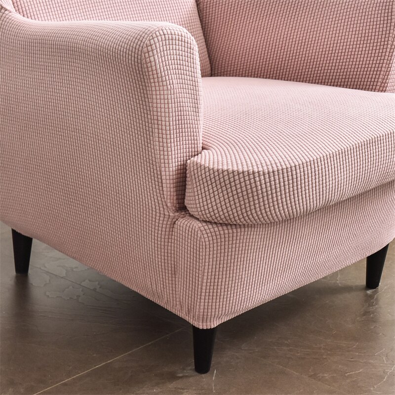 Polar Fleece Schuine Arm Terug Wing Back Stoel Cover Jacquard Spandex Stretch Hoes Voor Kantoor Stoelen 2 Delige Set Met band