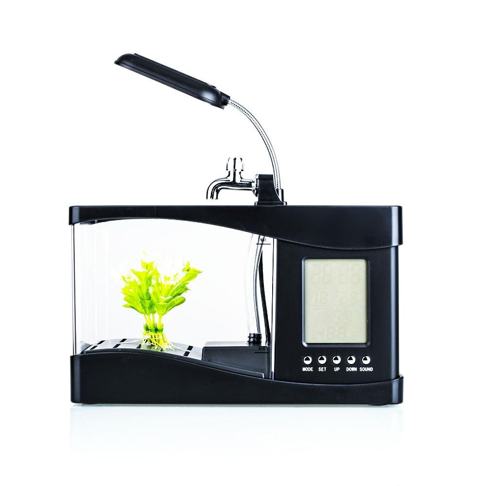 Thermometer LED Light Fish Tank Small Aquarium Goldfish Bowl Lamp Store Multifunction Durable Mini Fish Tank Family: black