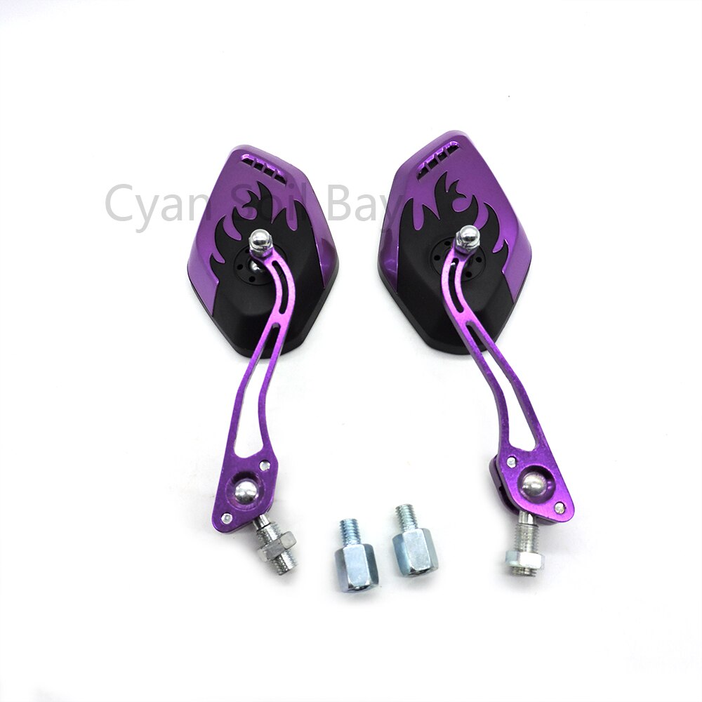 9 colores plano espejo 8mm 10mm tornillos Universal espejo retrovisor de motocicleta aleación de aluminio varilla + carcasa de plástico: Purple