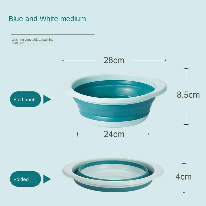 Folding Basin Outdoor Travel Portable Plastic Laundry to Wash the Dishes of Bathroom Kitchen Small Green Space Folding Bucket: Blue    In no