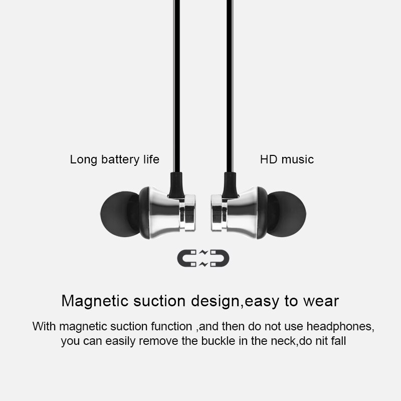 Neckband Magnetic Wireless Earphone Bluetooth 5.0 Sports Stereo Earbuds Music Metal Headphones With Microphone For Smartphone