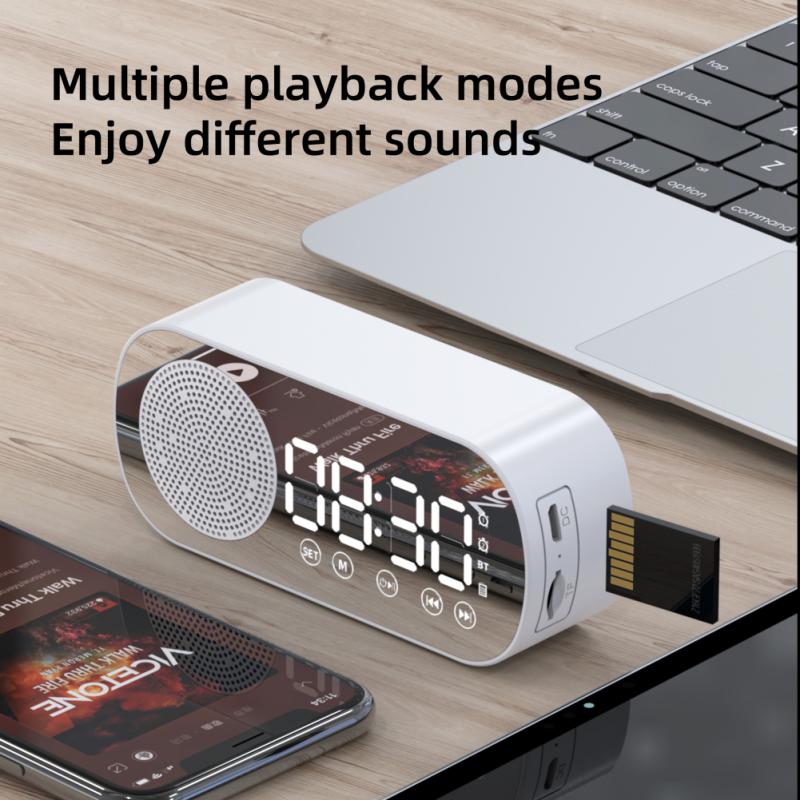 Led Spiegel Scherm Wekker Horloge Tafel Digitale Klok Draadloze Bluetooth-compatible5.0 Hifi Luidspreker Subwoofer Draagbare Audio