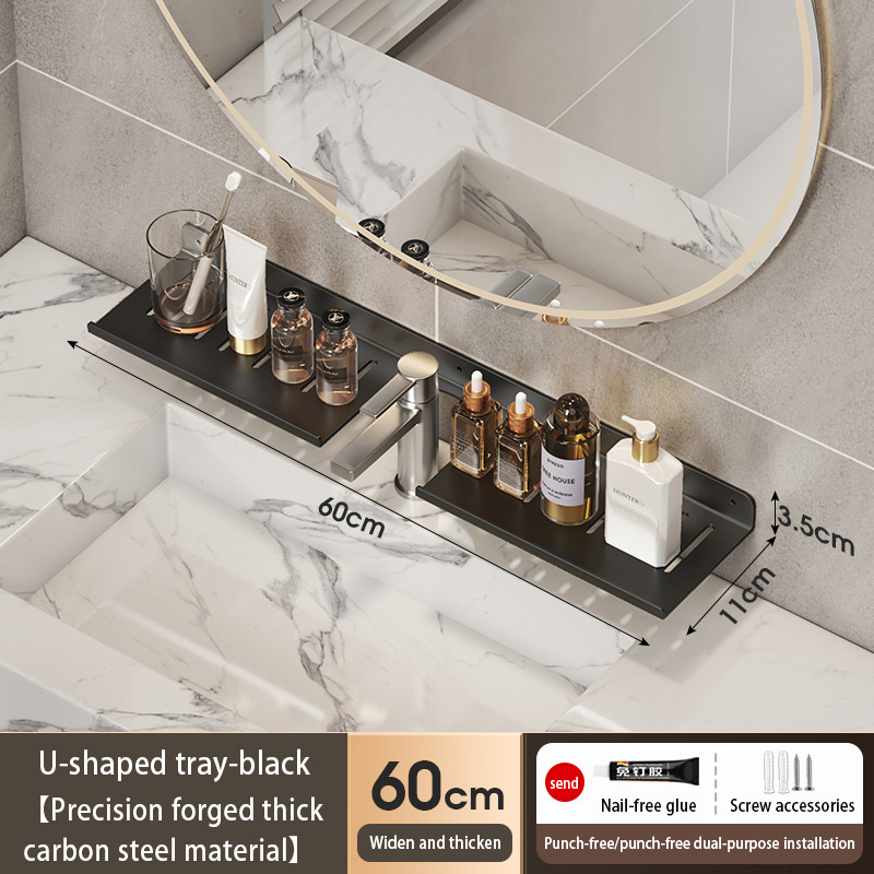 Bathroom U-Shaped Rack Wall Mount Floating Shelf Over Sink Organizer Wash Basin Groove Rack Punch-Free Storage Accessories: DARK GRAY