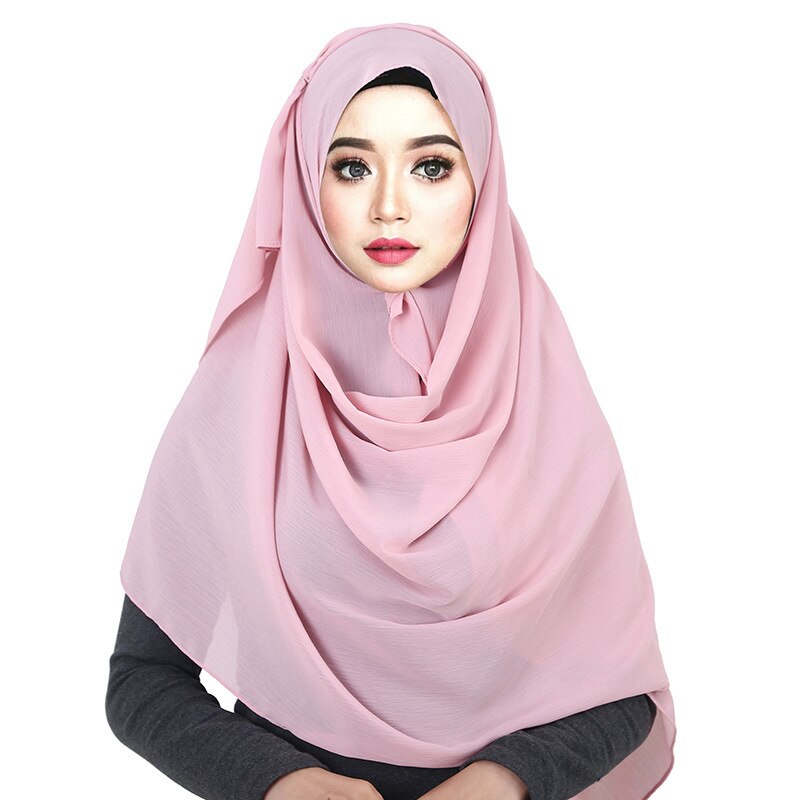 Chiffon tørklæde turban kvinder ensfarvet bobleplast print ensfarvet sjal turban naturlig rynke muslimsk tørklæde