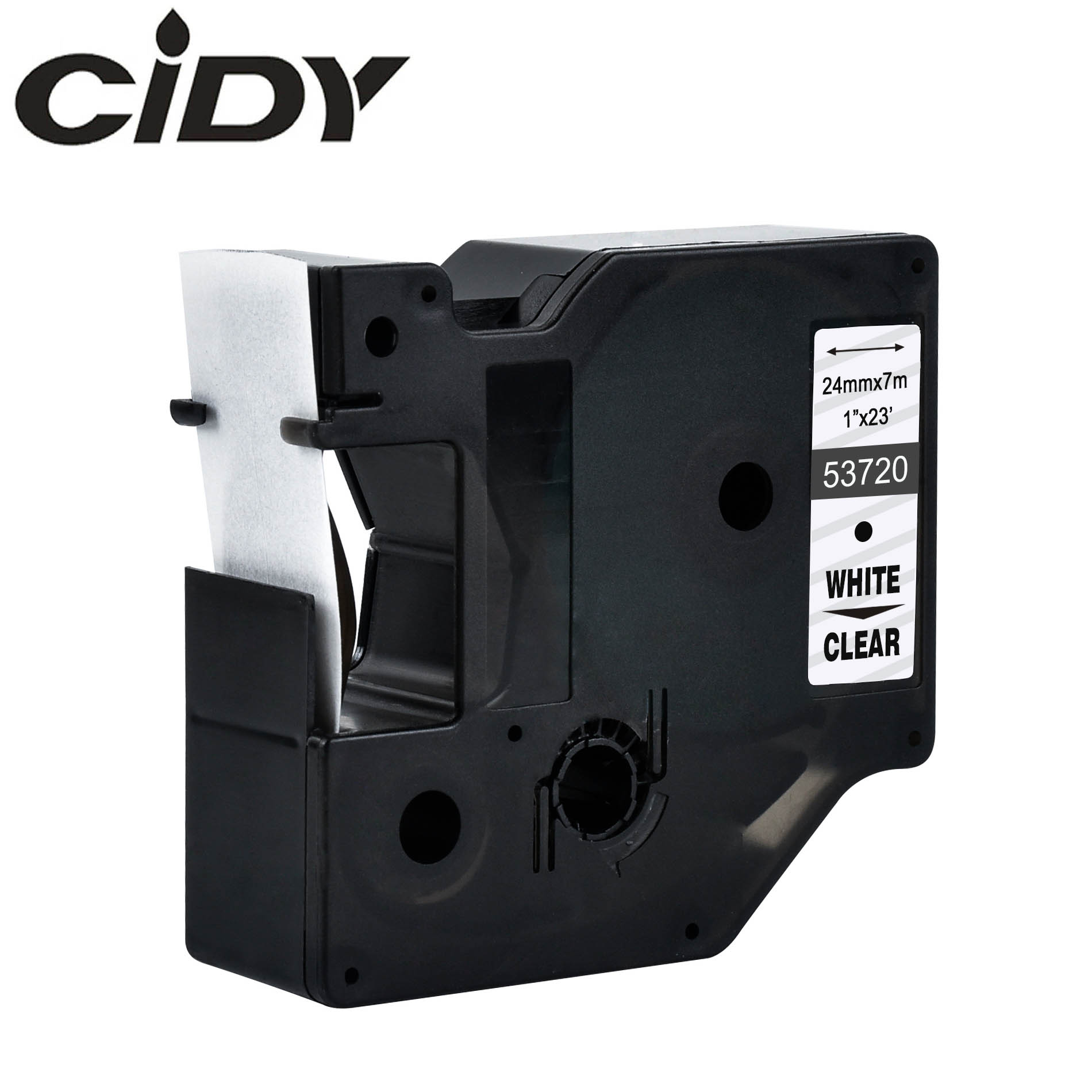 CIDY 1pcs 53713 53718 53710 Compatible 24MM black on white Dymo D1 Label Ribbons for Dymo Label Manager LM160 LM280 210 Dymo PNP: white on clear