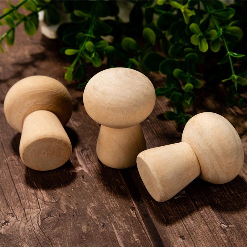 10PCS Wooden Mushroom Shape DIY Ornaments Hand Painting Adornments Decorative Wooden Decor For Boys Girls Students Light Brown