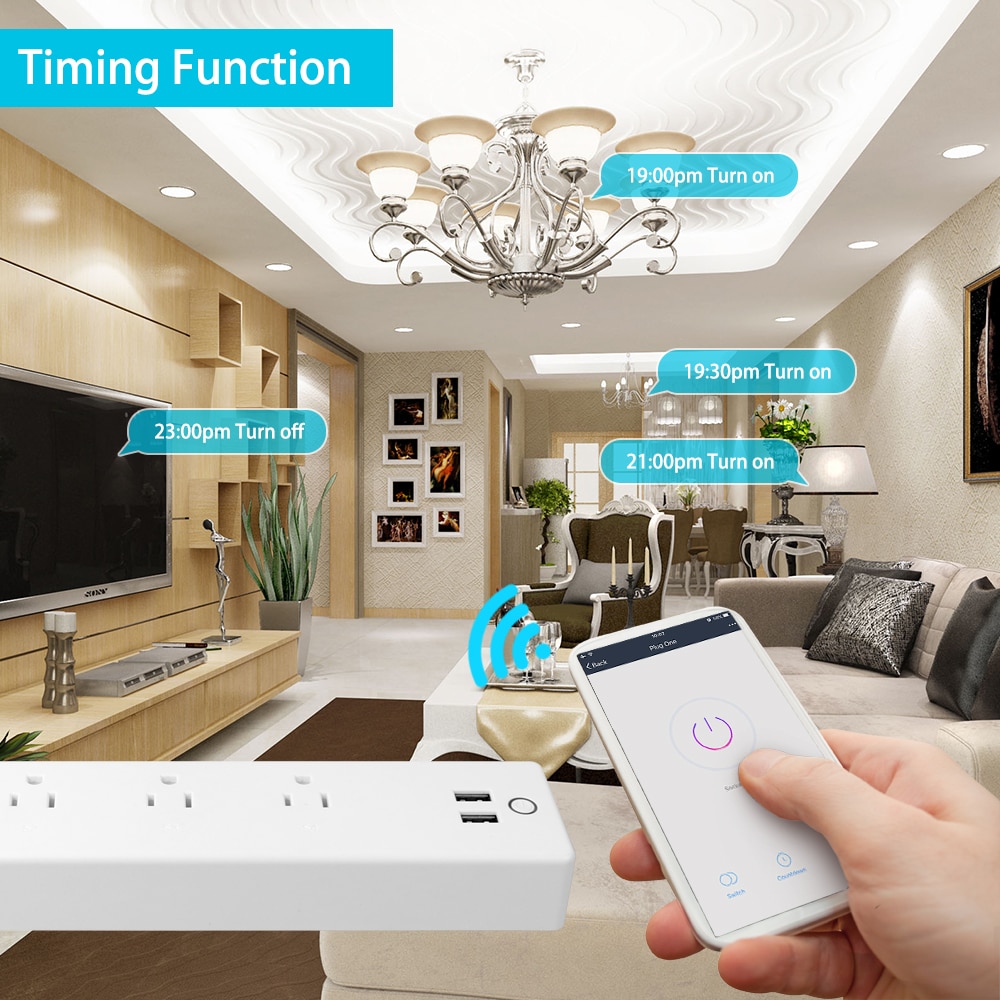 Hyleton wifi USB Power Strip smart US plug Overload Switch Surge Protector 4 Outlet 2 Port USB Charger 2m 15A wifi socket