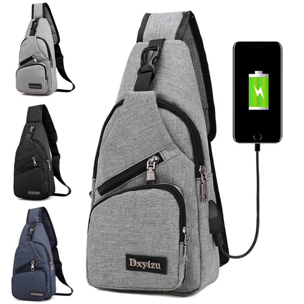 Bolso cruzado Oxford de con carga USB para hombre, antirrobo, para el pecho, para viaje, corto, bolso de hombro impermeable