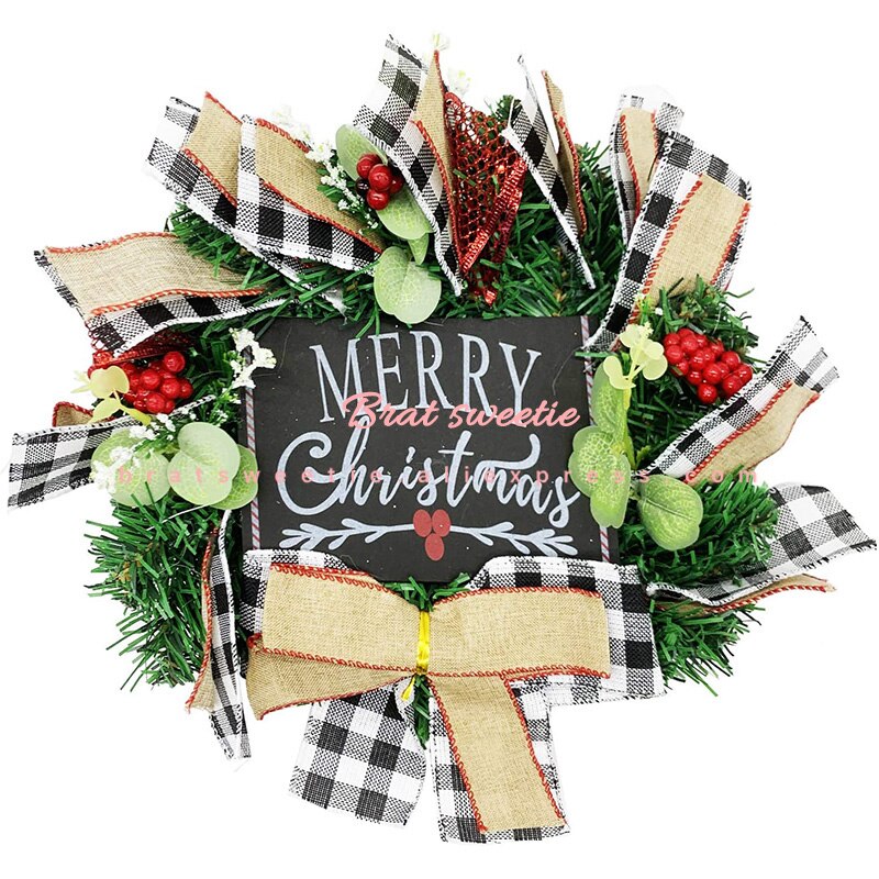 Rød bøffel sjekk rutete burlap julekrans til inngangsdør sjekk lastebil julekrans vindu veggdekorasjon jul hjem des