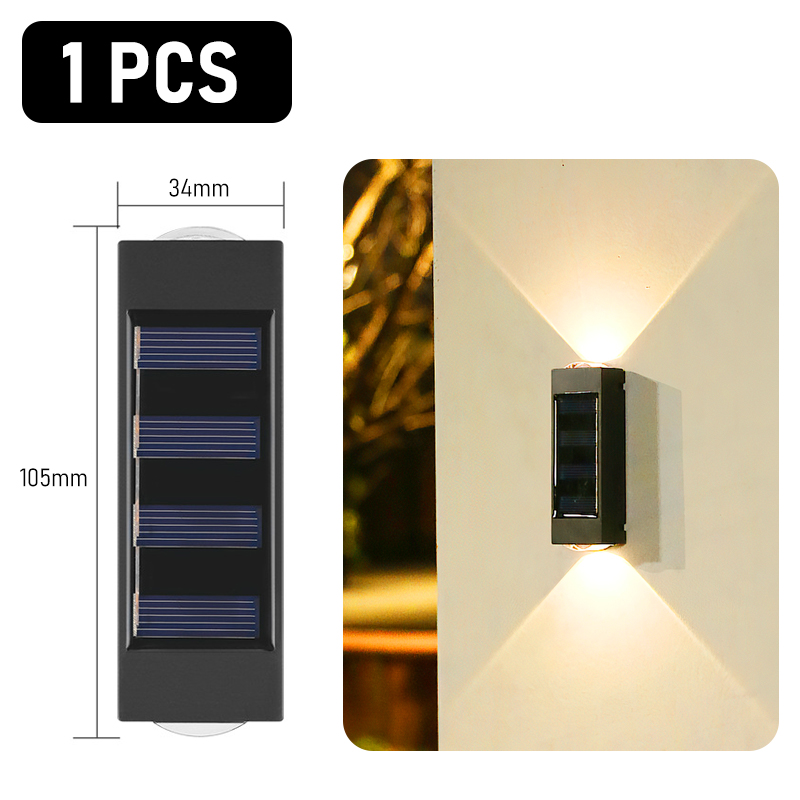2 LED Solar Wall Lamp UP and Down Illuminate Outdoor IP65 Waterproof Solar Powered Spliceable Light For Home Garden Porch Yard: 2LED-Warm-1 pcs
