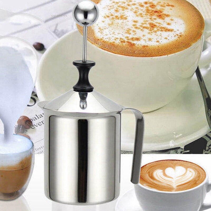 Manual Milk Frother Set 400Ml,Stainless Steel Double Mesh Milk Frothing Jug,Milk Creamer for Cappuccino & Fancy Coffee