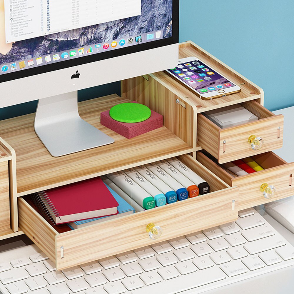Desktop Computer Increased Rack Office Supplies With Drawer Storage Rack Box Notebook Adjustable Stand Computer Desk Organizer
