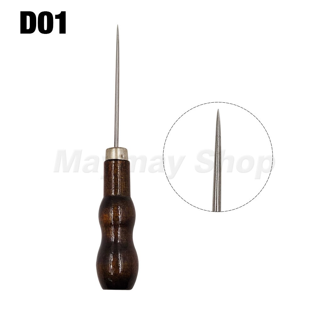 Drewniany uchwyt Szydło Dziurkacz do skóry Szydło Dziurkowanie Narzędzie do szycia Narzędzie do szycia DIY Ręcznie robione igłowanie Narzędzie do naprawy butów: Burgundowy