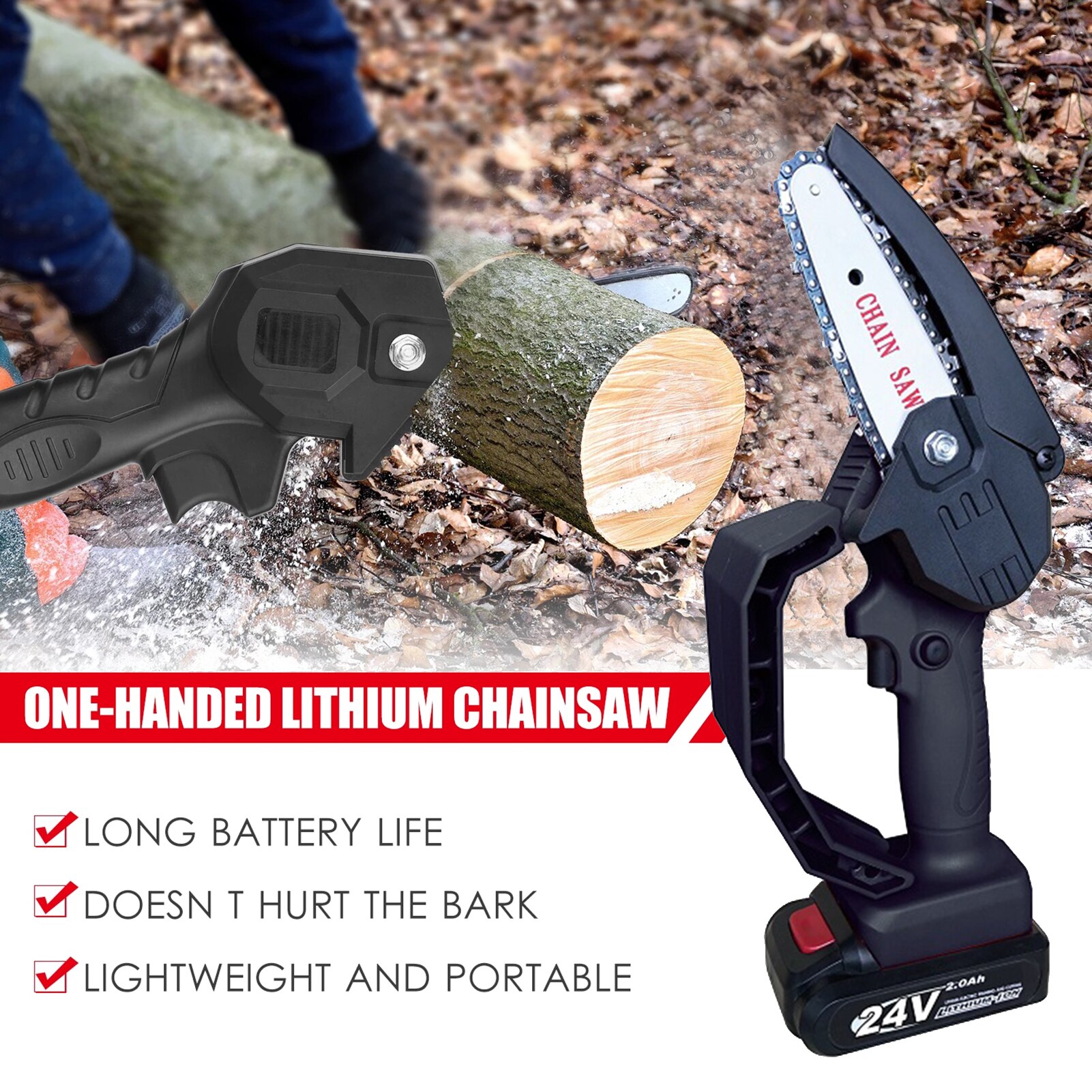 4 inch Electric Chain Saws 24V 550W Wood Cutting Pruning ChainSaw Cordless Garden Tree Logging Trimming Saw Battery EU Plug