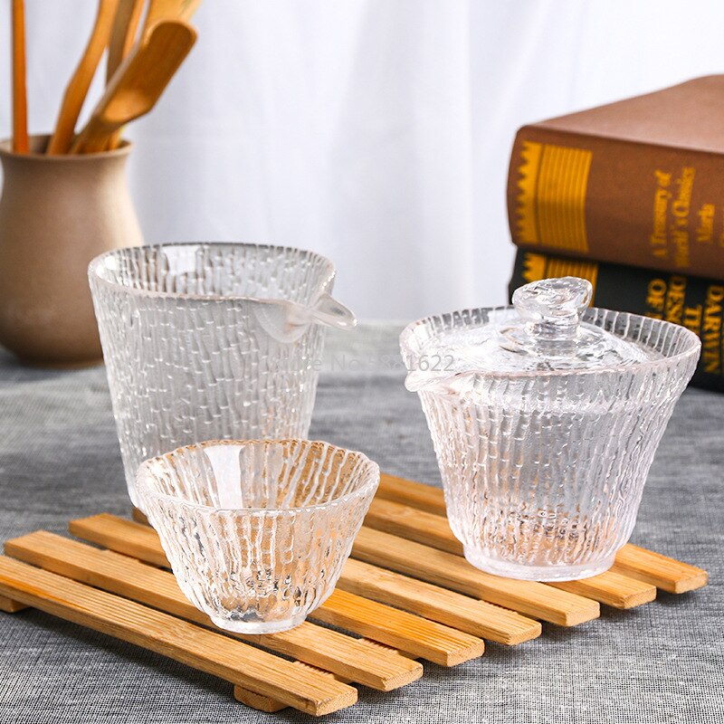 The tree pattern glass tea cup lead-free crystal glass fair cup with gold cover tea set