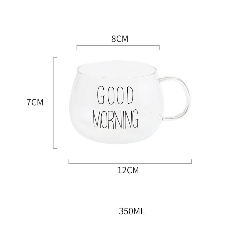 Good Morning Transparent Glass Coffee Tea Drinks Dessert Breakfast Milk Cup Kitchenware Glass Mugs With Handle