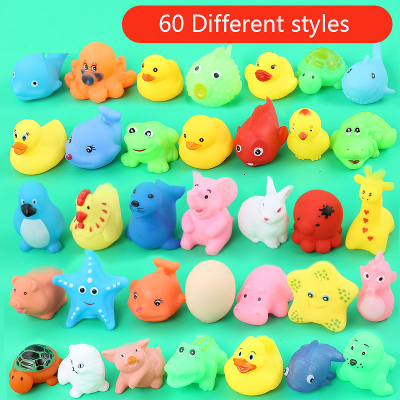 Cute Bath Toys Animals Swimming Water Toy Colorful Soft Floating Rubber Duck Squeeze Sound Squeaky Bathing Toy For Baby Bath