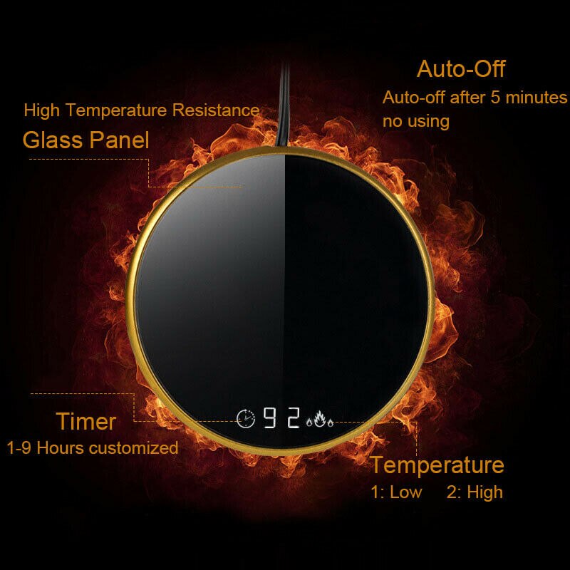 Heating Coaster Coffee Mug Cup Electric Warmer Beverage with Timer 2 Temperatures Settings For Water DU55
