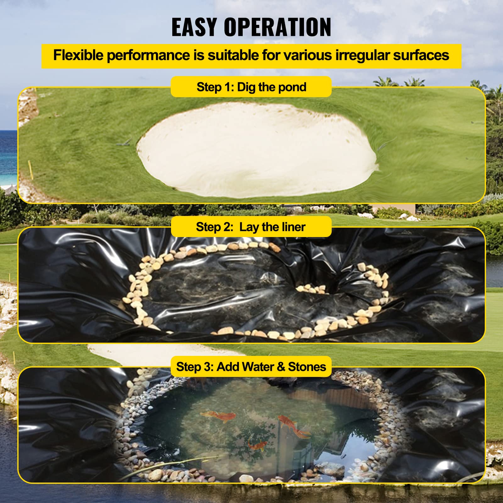 0.13mm HDPE Fish Pond Liner Garden Pond Landscaping Pool Reinforced Thick Heavy Duty Waterproof Membrane Pond Liner