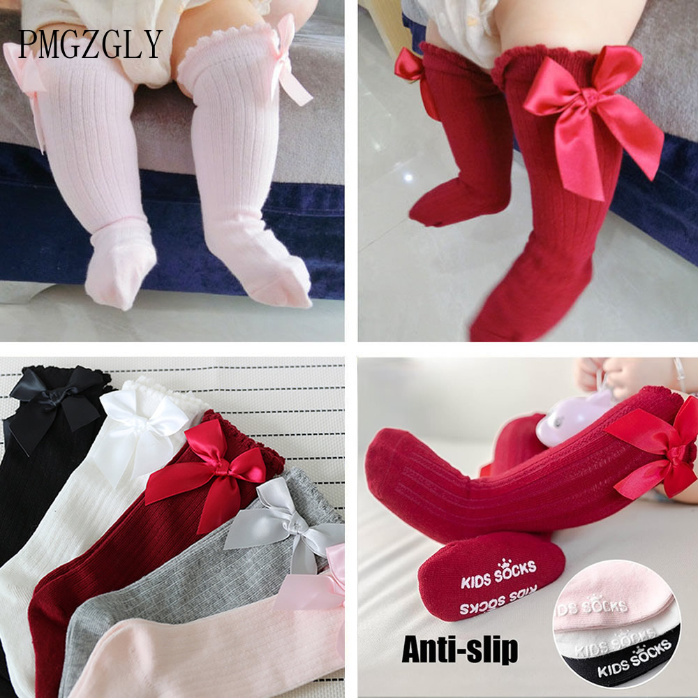 Baby Little Girls Breathable Socks Cute Bowknot Knee High Children Tube Socks Bows Solid Color Kids Socks