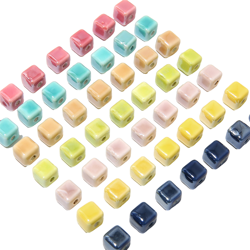 10 pçs cores da moda 6/8mm contas quadradas cubo contas de cerâmica diy 2mm buraco contas artesanais contas de porcelana para fazer jóias