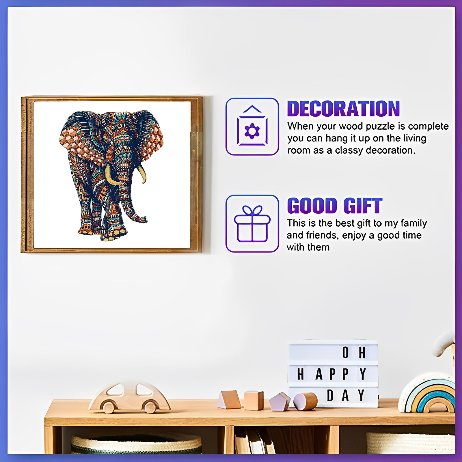 Unique Elephant Wooden Puzzle, Adult Stress Relief Toys, Irregular Animal Shapes, Birthday