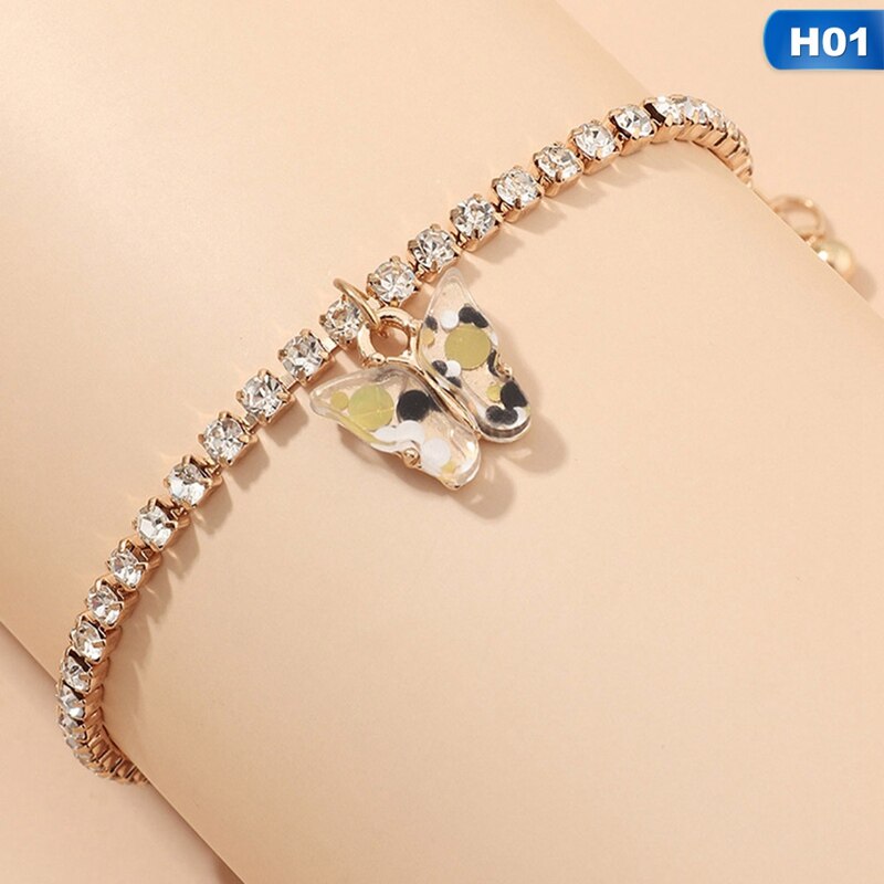 Cuban Link Butterfly Bracelet Gold Crystal Rhinestone Charms Hand Chain Bracelet For Women Jewelry Bulk: BL6030H01