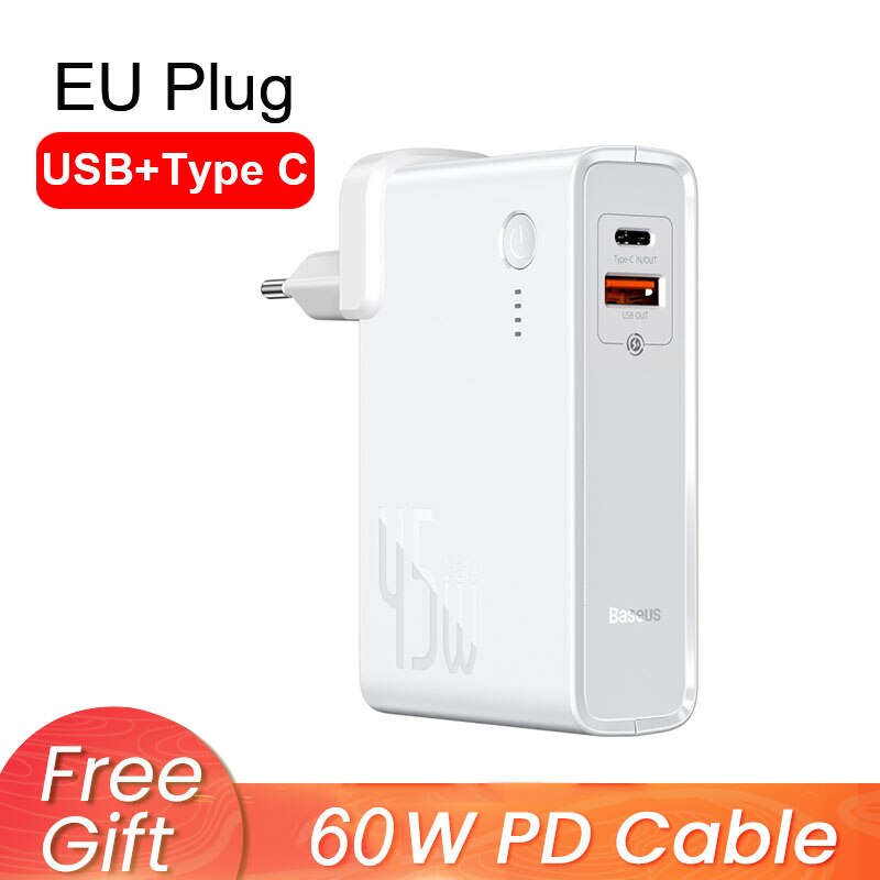 Baseus 2 In 1 Power Bank 10000Mah Gan Charger 2 In 1 Pd Qc 3.0 Afc Snel Opladen Usb oplader Voor Iphone Samsung Voor Macbook Pro: EU USB with C White