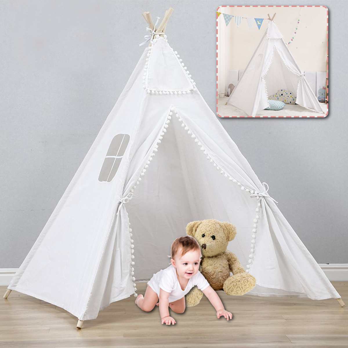 Tienda Tipi de 160/135cm para niños, casa de juegos, Teepee, sala de WAM, casa de juegos, Teepee triangular, cúpula de lona para dormir
