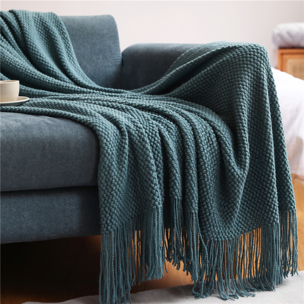 Tekstilby hjem dekorativt tykt strikket teppe mais korn vaffel preget vinter varmt dusker kaste sengeteppe 130 x 240cm: 100 x 150cm / Svart