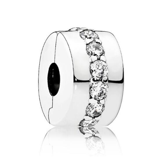 Genuine 925 Sterling Silver Charm Sparkling Shining Path With Crystal Clip Beads Fit Pan Bracelet & Necklace Diy Jewelry