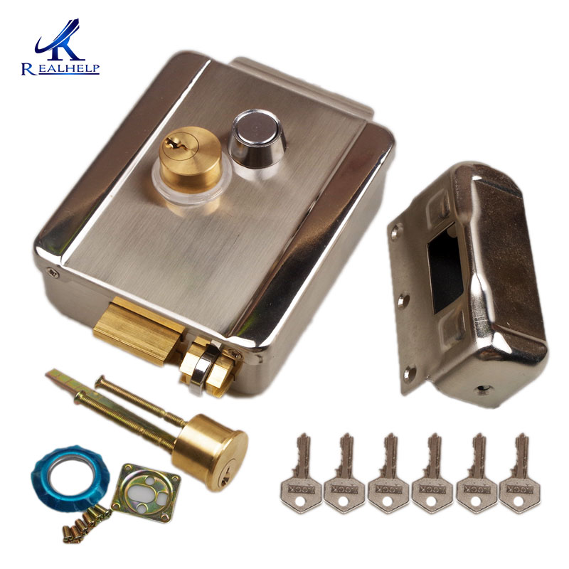 electric gate Lock 12V with Double Cylinder Locks for Gates with Solid Brass Hock Roll Iron Wooden Door Lock