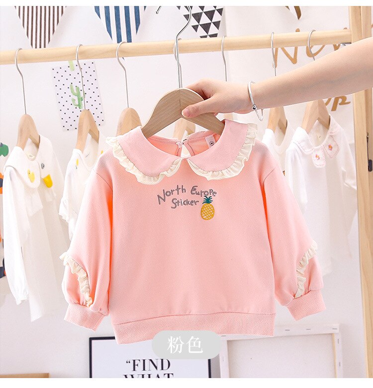 Baby Meisjes Zoete Kant Trui Herfst Mode Kinderen Cartoon Schat Prinses Lange Mouwen T-shirt Kids: Roze / 4T